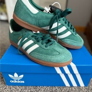 Adidas Green and White Sneakers with Suede Upper